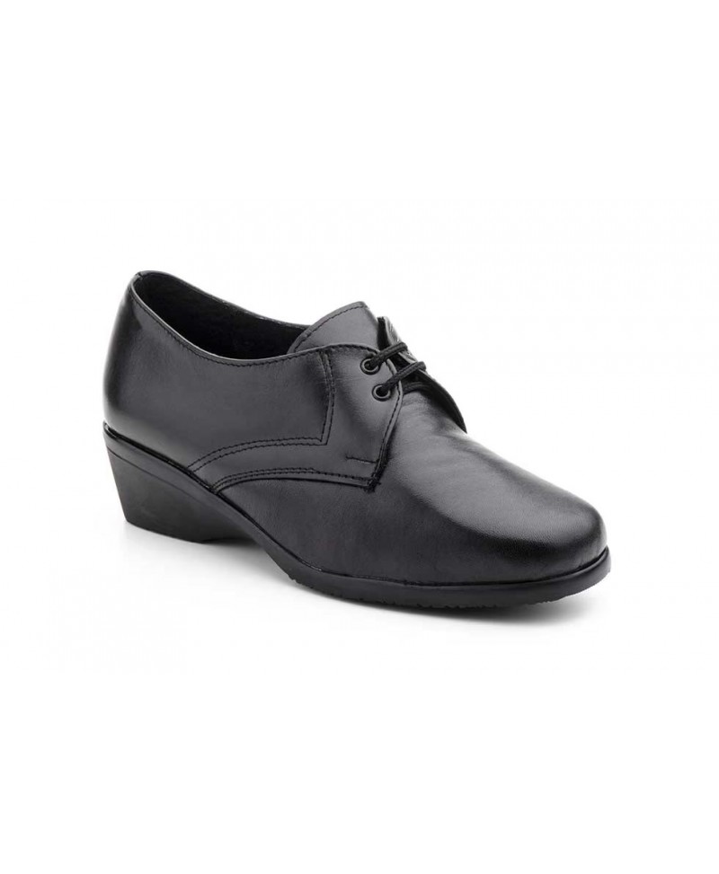 Zapatos Mujer Cuña Piel Negro Cordones Ancho Especial 435 44,95 €