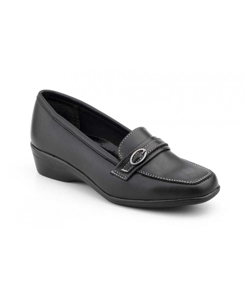 Women's Black Leather Wedge Moccasin Shoes 61444,95 €