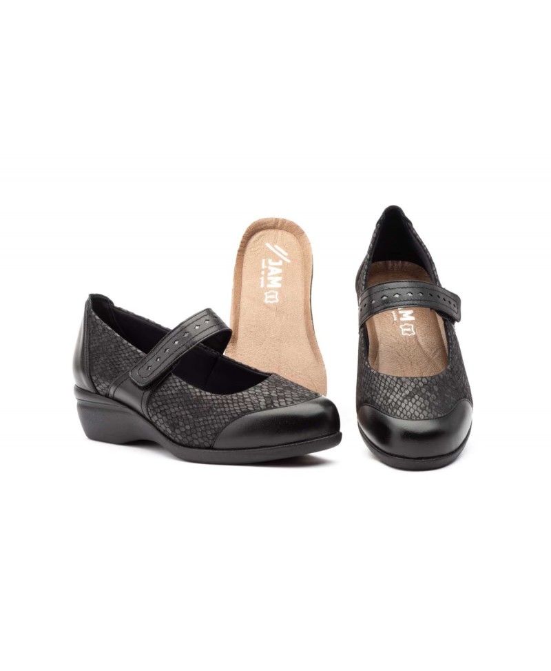 Zapatos Mujer Piel Negro Licra Ancho Especial 7813 59,95 €