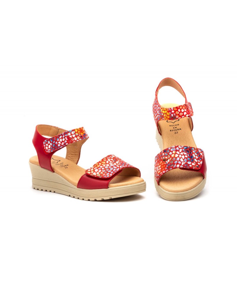 Sandalias Mujer Piel Rojo Multi Tiras Adhesiva AE-1651 44,95 €