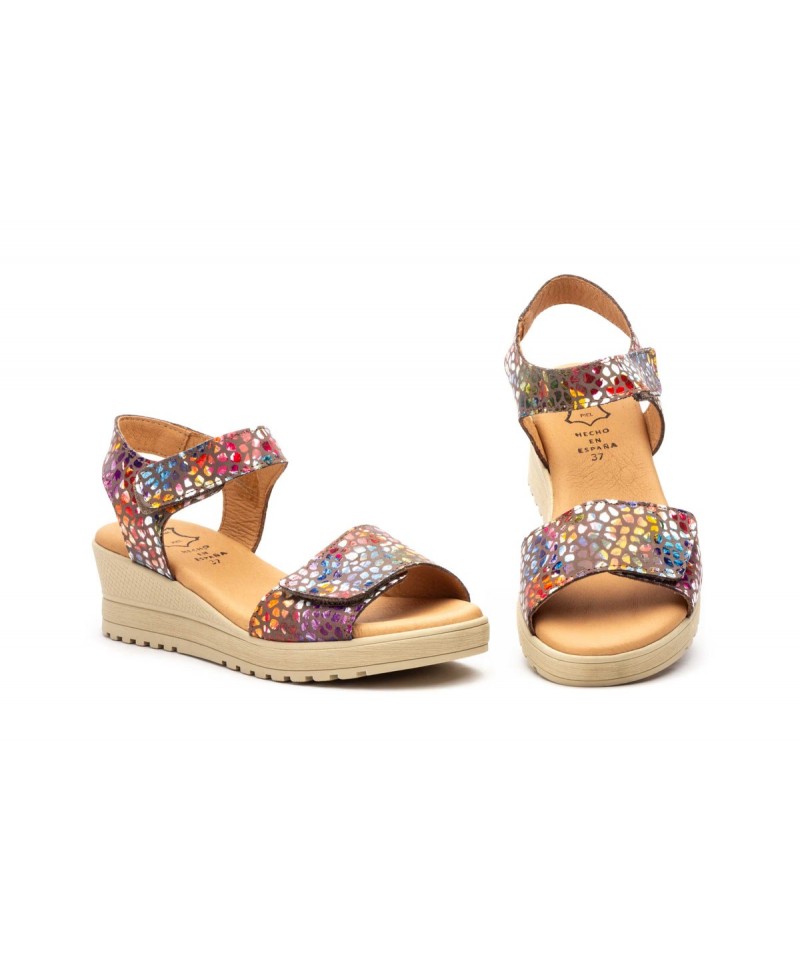 Women's Leather Sandals Red Multi Adhesive Strap AE-165144,95 €