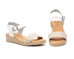 Sandalias Mujer Piel Blanco Yute Hebilla Gel Cuña AE-184 44,95 €