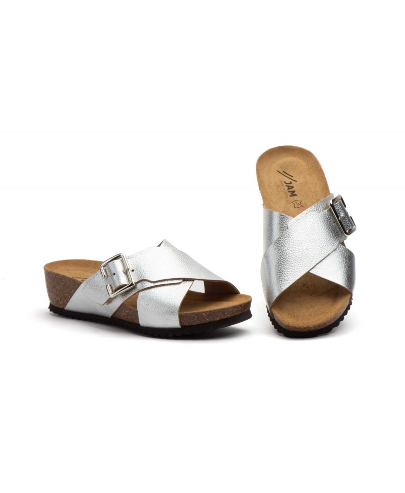 Women's Clogs Silver Leather Buckle ENC-60449,95 €
