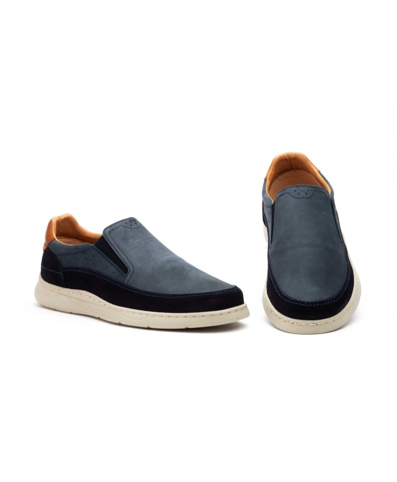 Men's Casual Navy Nubuck Leather Shoes with Elastic R83-262559,95 €