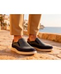 Men's Casual Navy Nubuck Leather Shoes with Elastic R83-262559,95 €