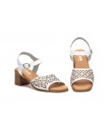 Women's Leather Sandals with Laser Engraving, Heel, Buckle & Gel Insole SS-706549,95 €
