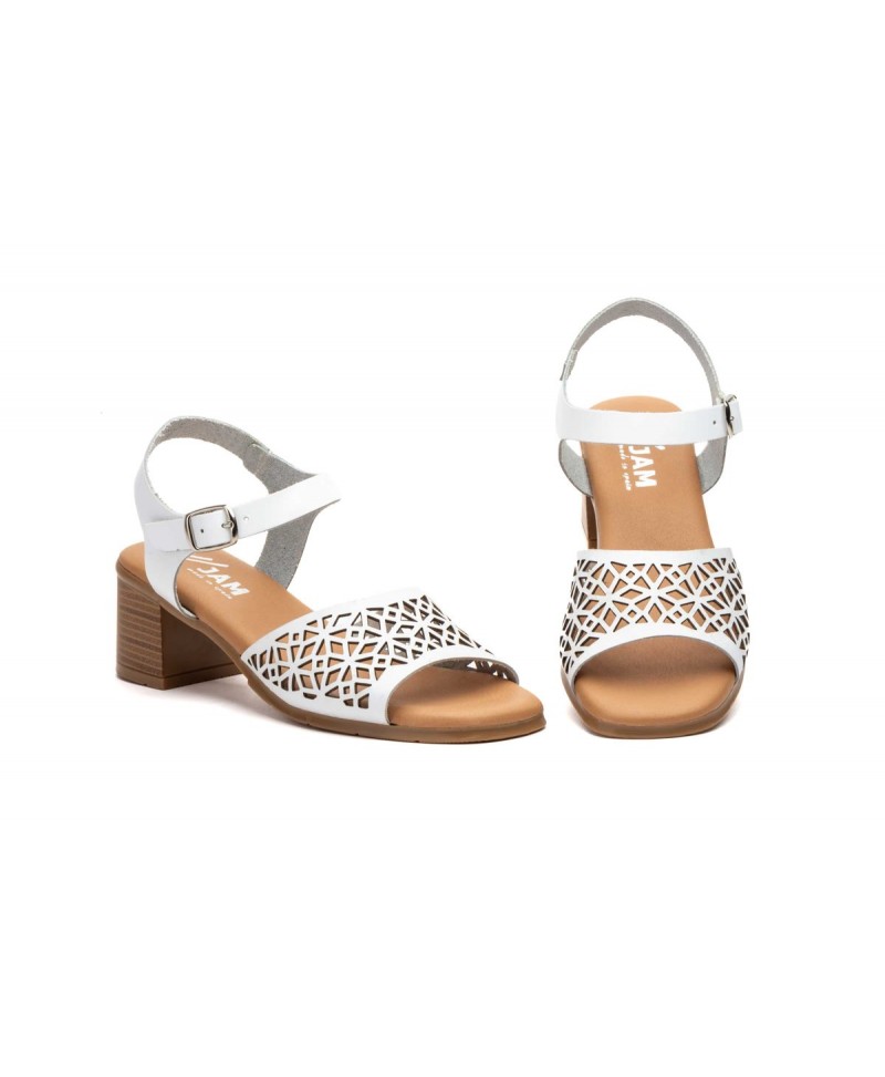 Women's Leather Sandals with Laser Engraving, Heel, Buckle & Gel Insole SS-706549,95 €