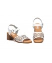 Women's Leather Sandals with Laser Engraving, Heel, Buckle & Gel Insole SS-706549,95 €