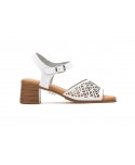 Women's Leather Sandals with Laser Engraving, Heel, Buckle & Gel Insole SS-706549,95 €