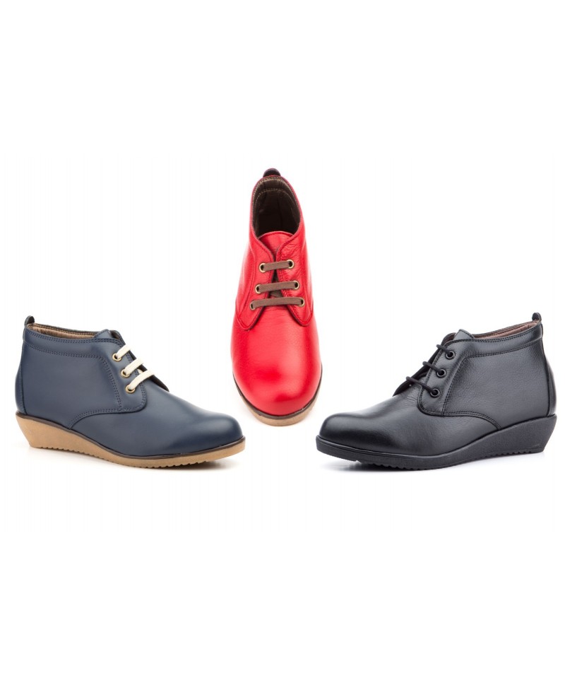 Bootie Woman Navy Leather Red Black Wedge Cords JAM-AE39839,90 €