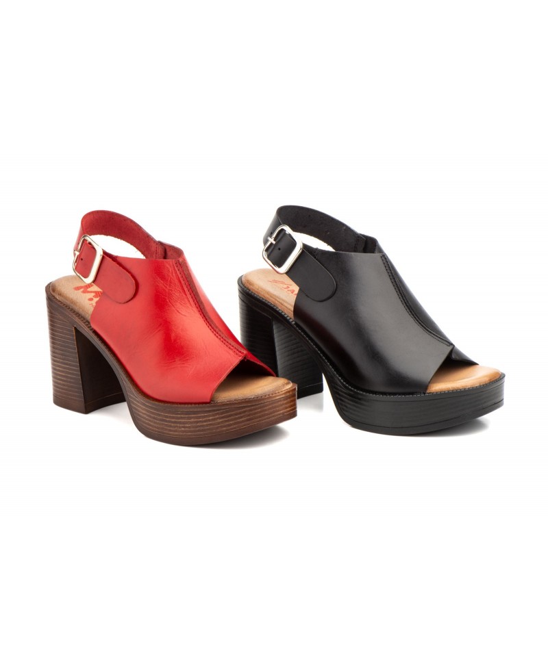 Sandalias Mujer Piel Negro Rojo Gel Plataforma