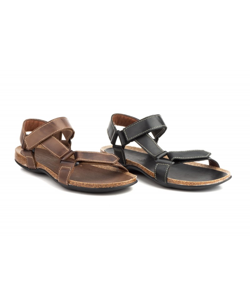 Sandals Men Leather Black Brown Velcro Pepe Agulló