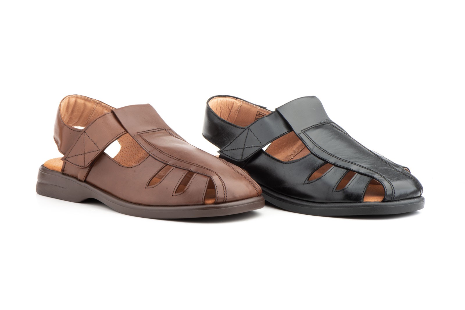 Sandalias Hombre Piel Negro Tipo Velcro