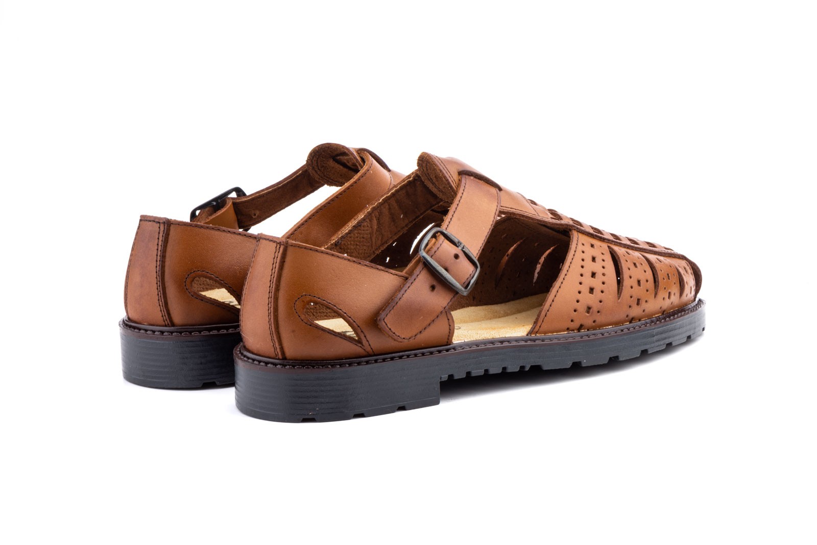 Sandalias Hombre Piel Cuero Hebilla