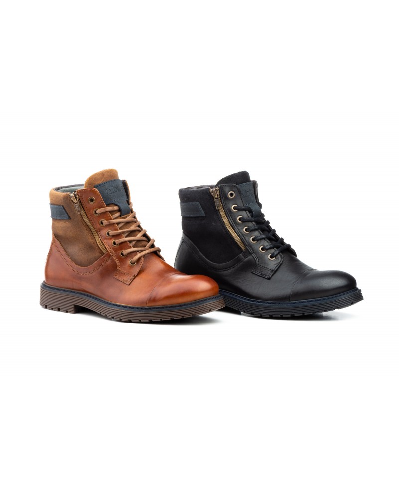 Botas Hombre Piel Marrón Negro Cordones Tacón ROUTE83-11479 69,89 €