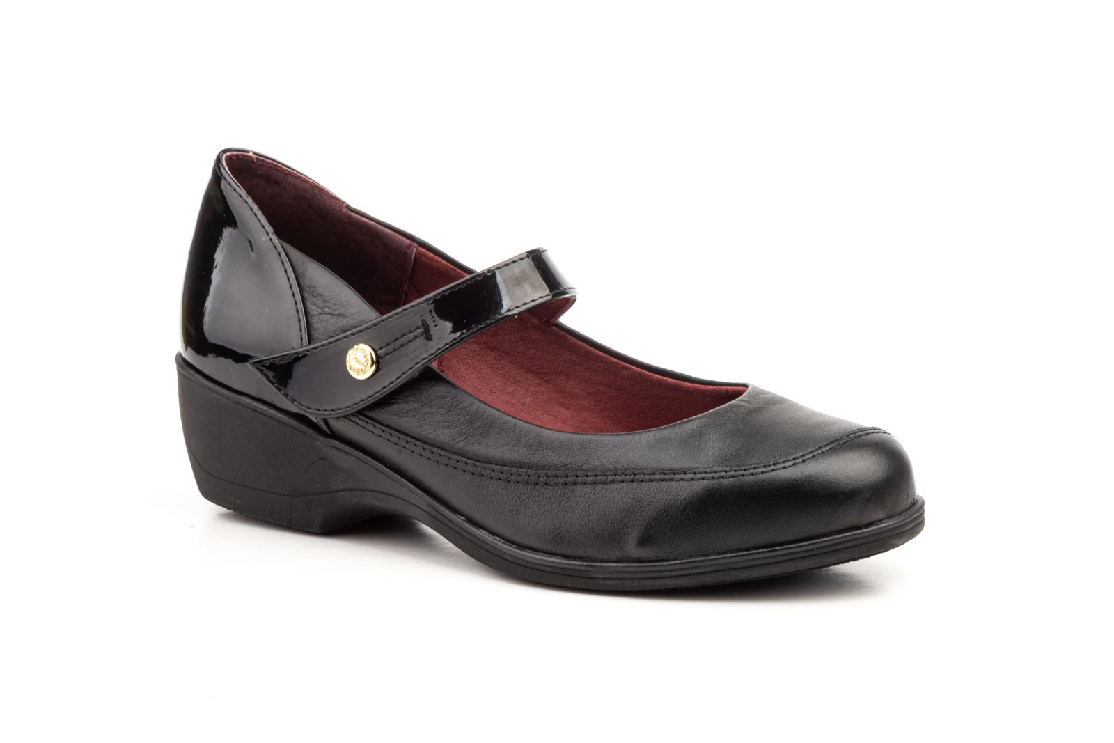 Zapatos Mujer Piel Negro Cuña Velcro
