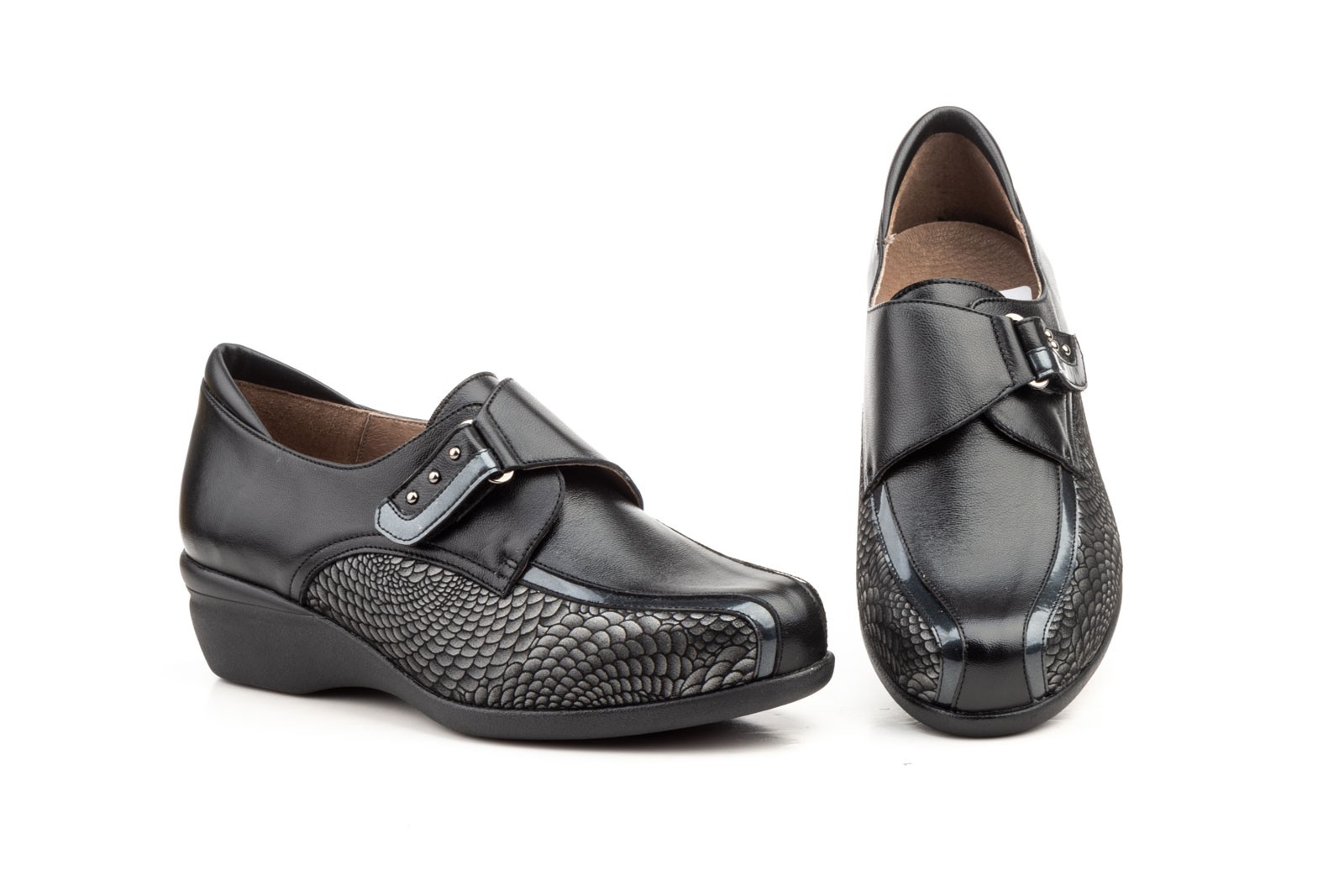 Zapatos de Mujer Piel Napalina Negro Velcro Cuña