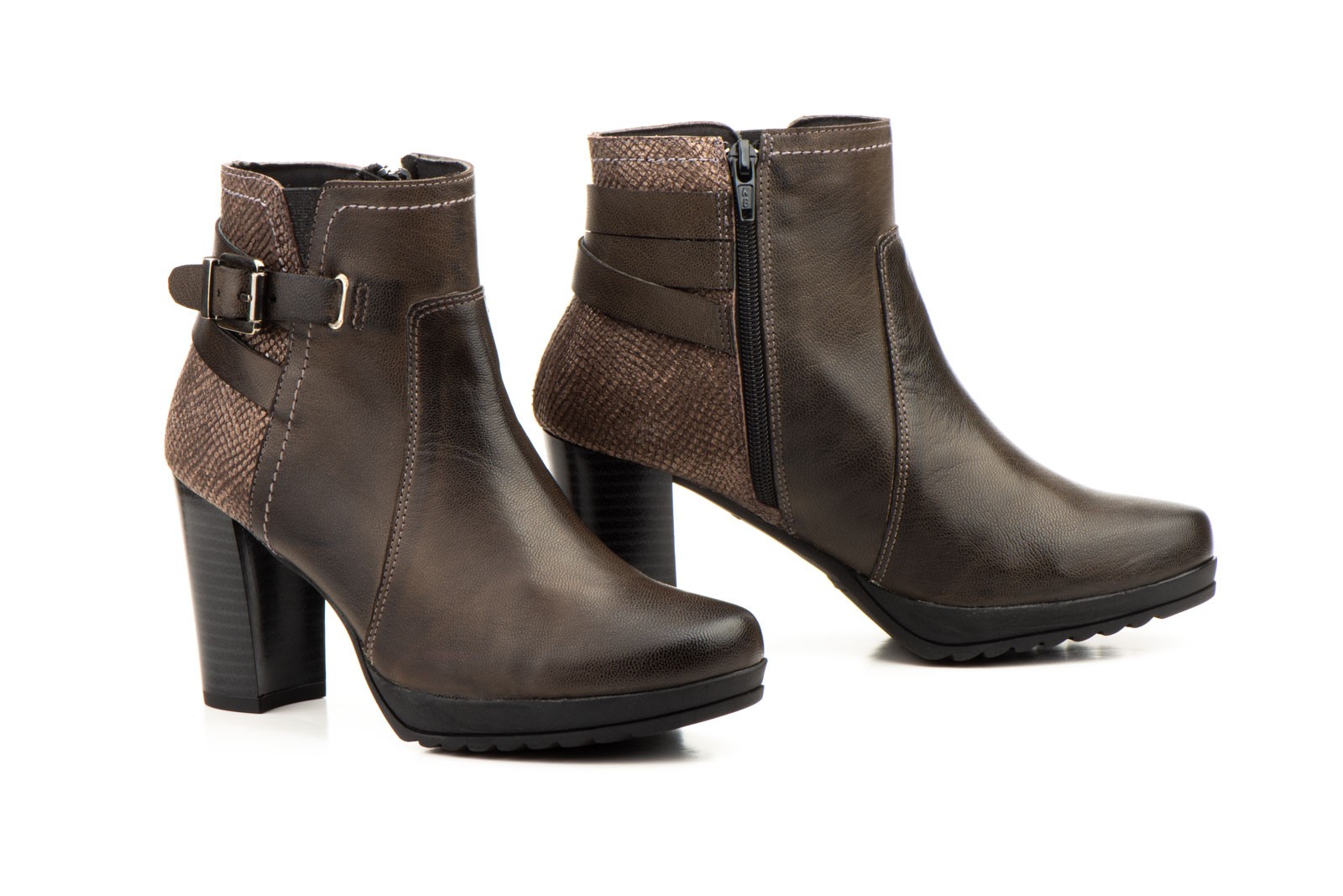 Botines de Mujer Piel Ceralín Elefante Hebilla Tacón