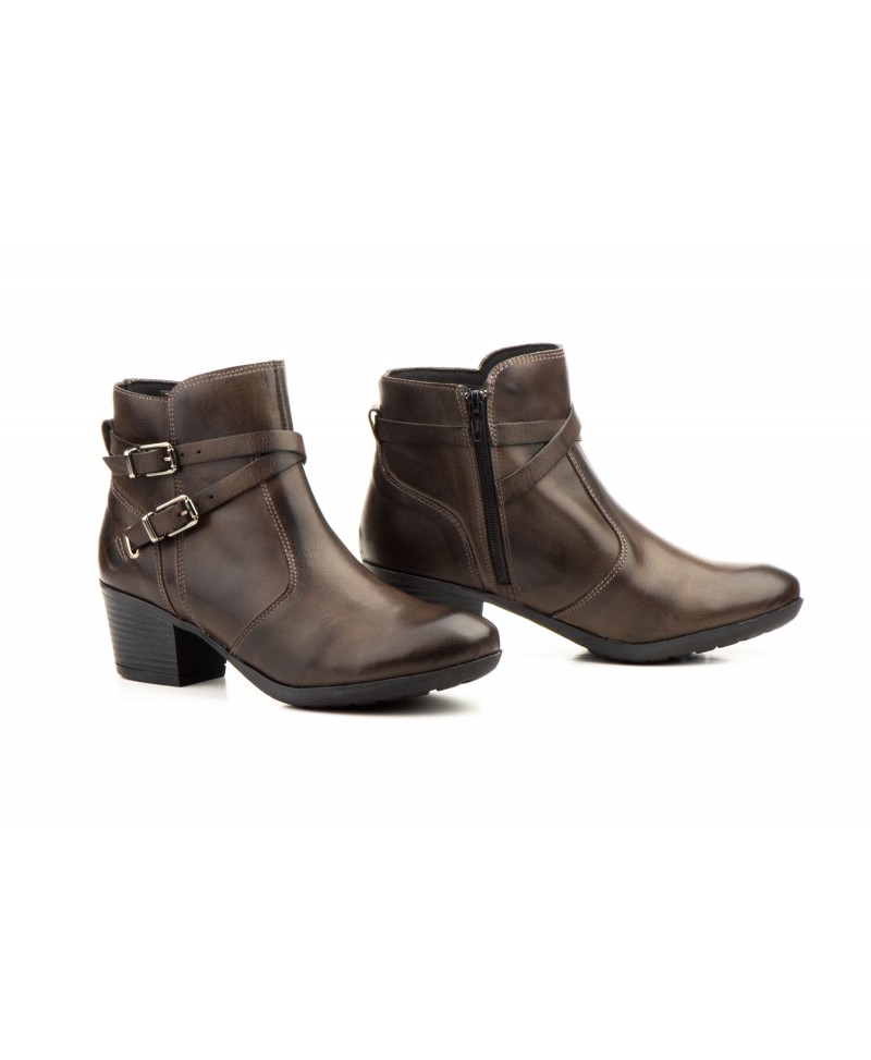 Botines de Mujer Piel Ceralín Elefante Hebillas Tacón Ancho JAM-9304 59,50 €