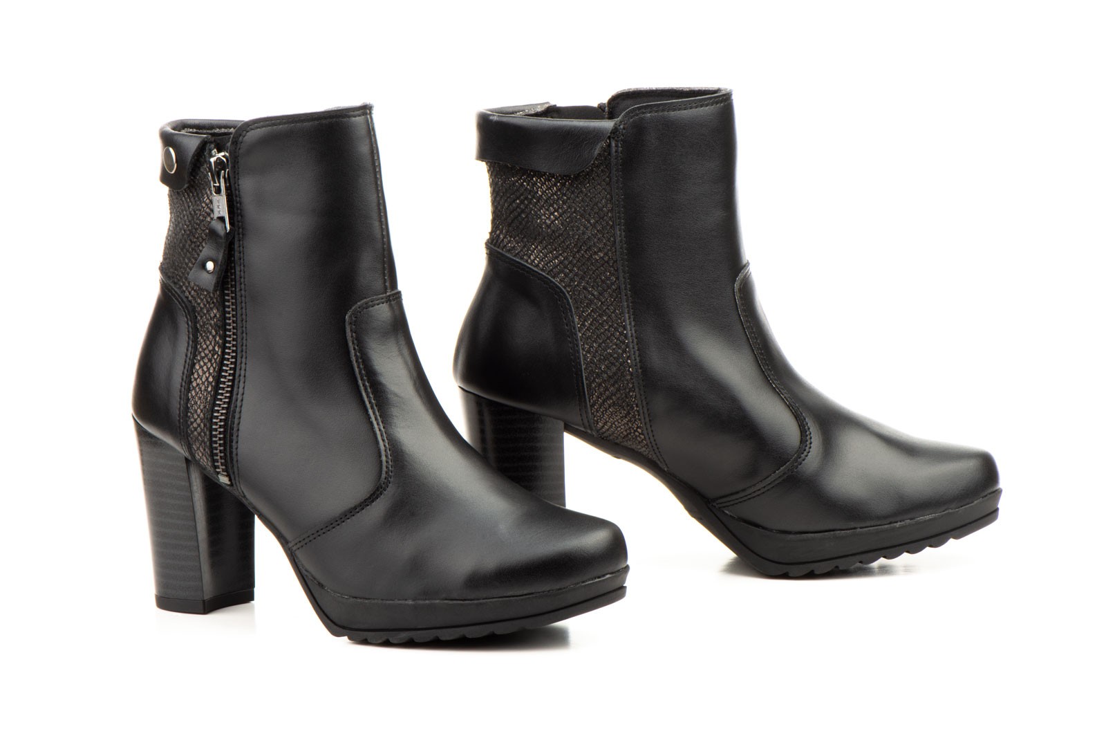 Botines Mujer Piel Napa Negra Cremallera Tacón