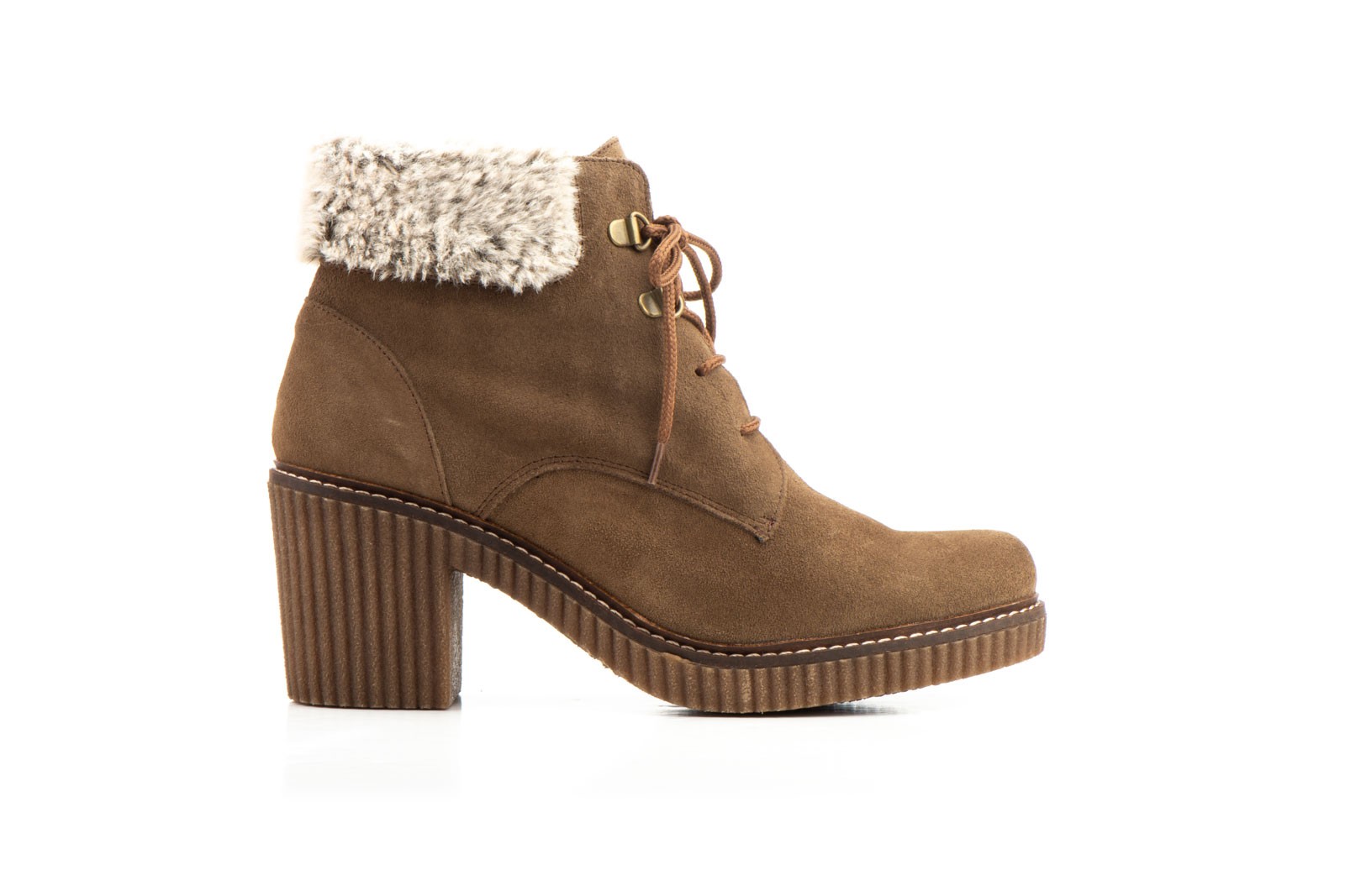 Botines Mujer Piel Serraje Cuero Borreguillo Cordones Tacón