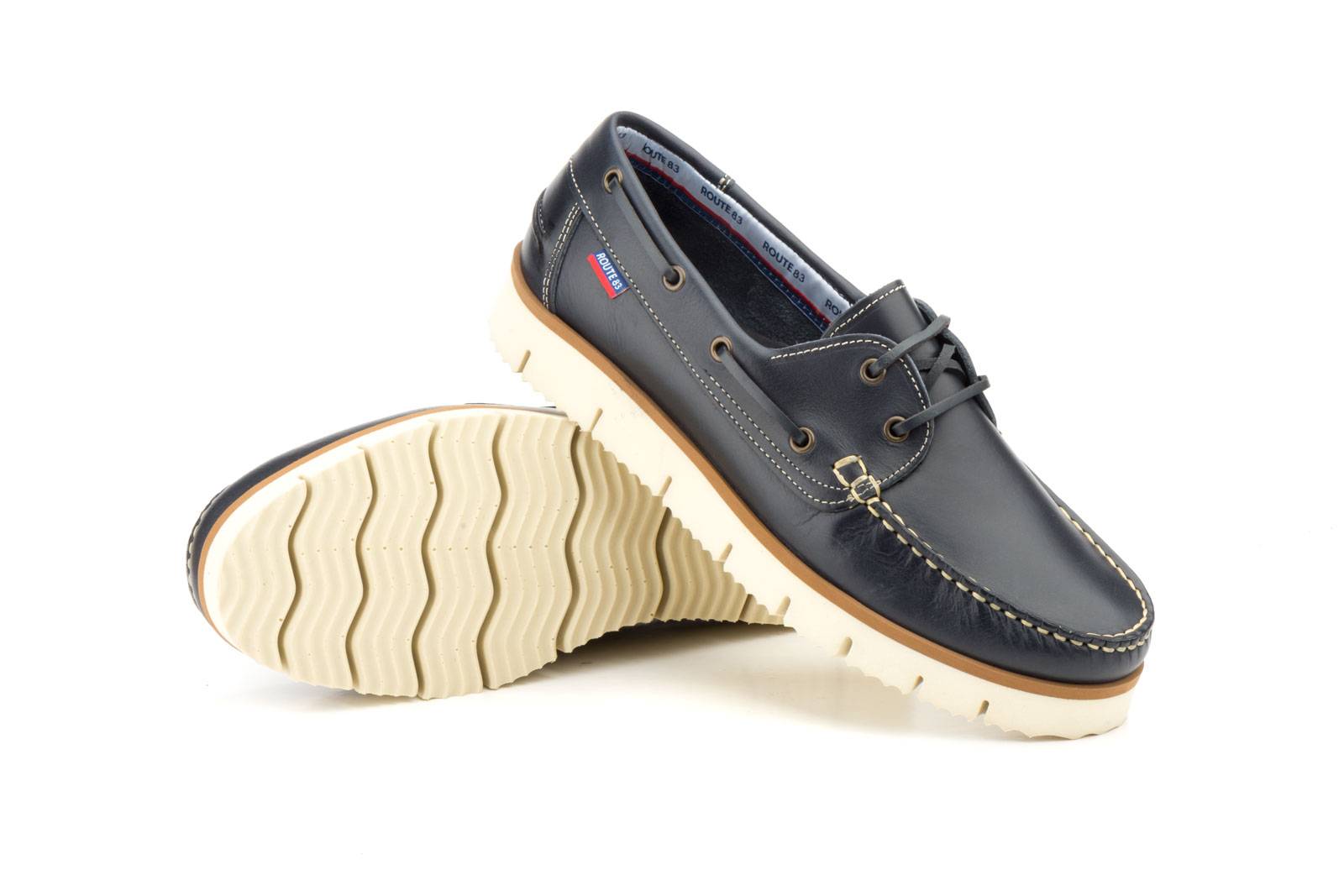Nautical Men's Leather Pull Navy Thick Sole Route 83