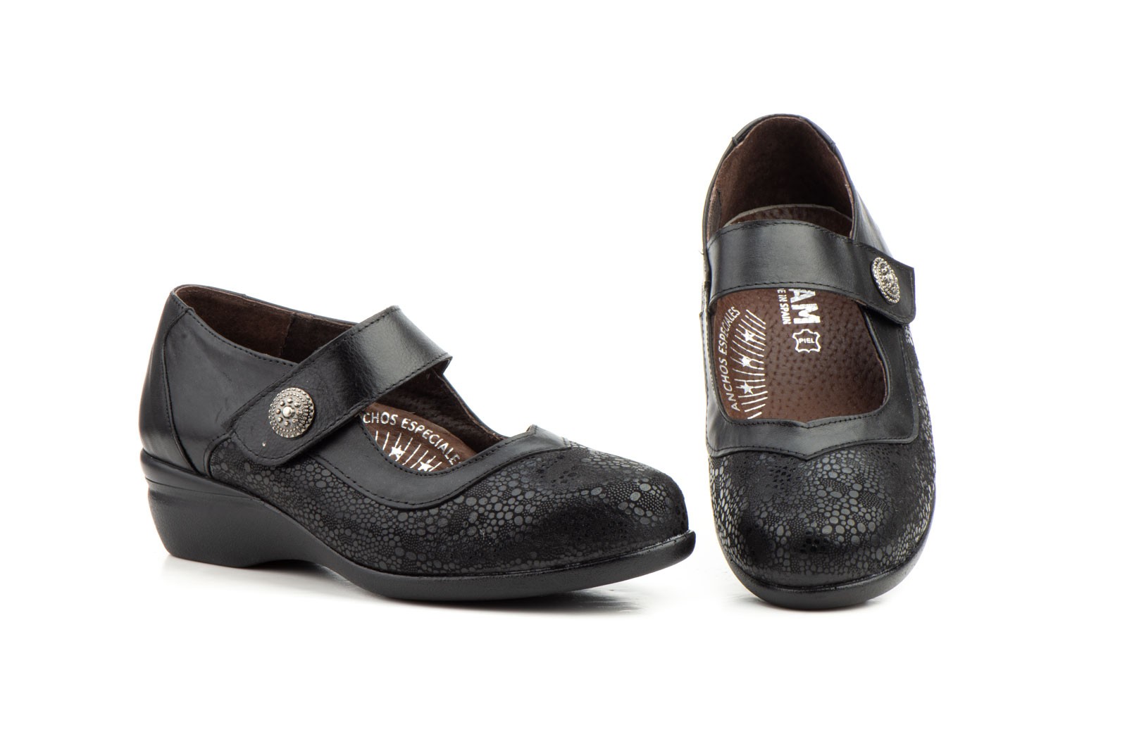 Zapatos Especial Licra Piel Negro Velcro
