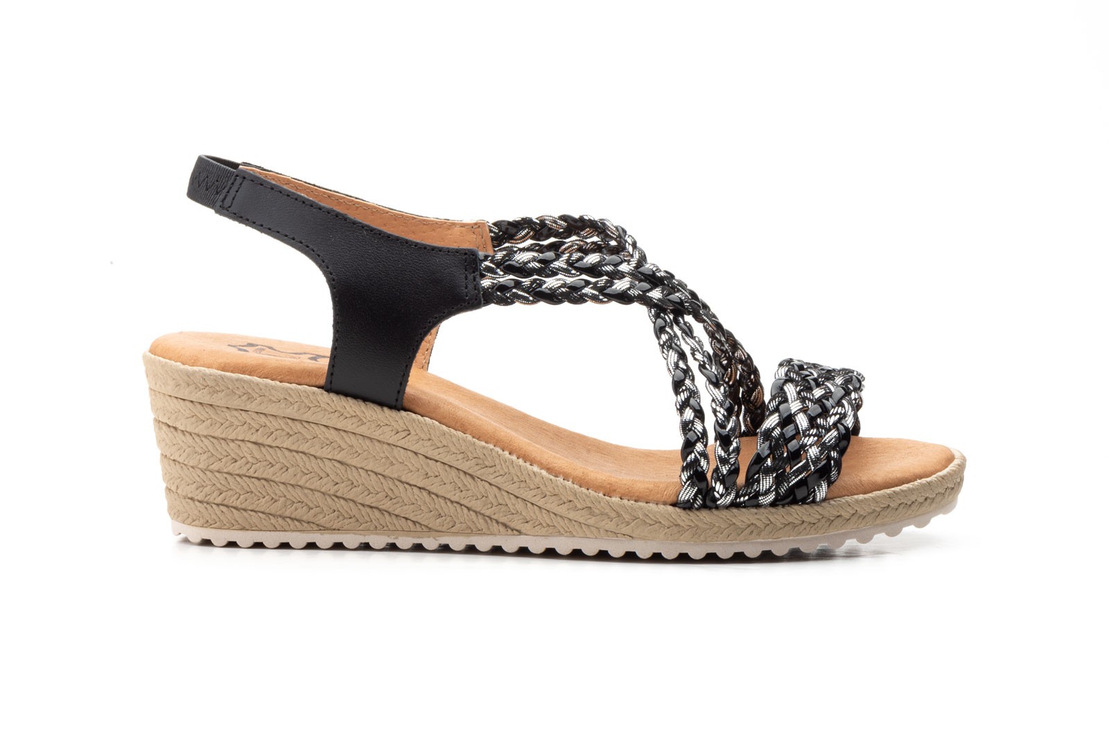 Sandalias Mujer Trenzado Plata Gel Cuña JAM