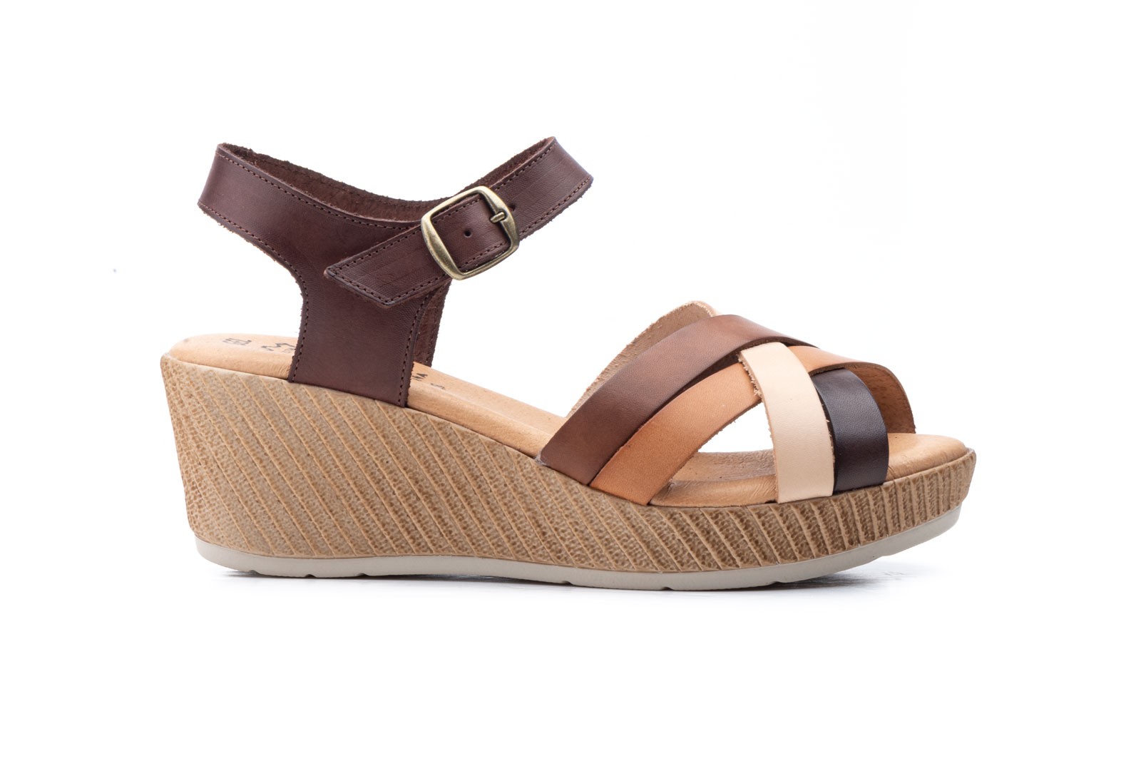 Sandalias Mujer Piel Marrón Multicolor Plataforma JAM