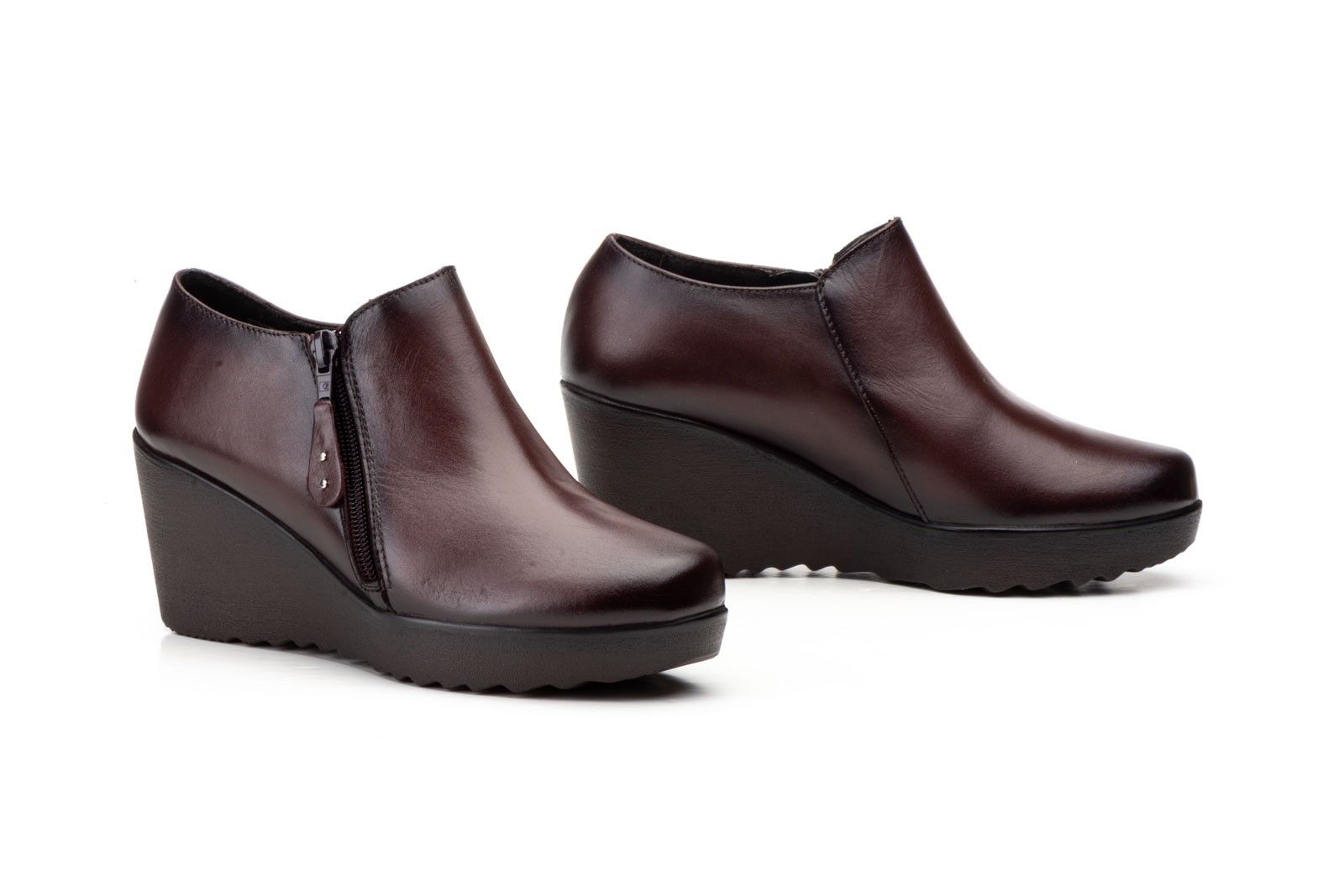 Zapatos Abotinados de Mujer con Cremallera Piel Marrón
