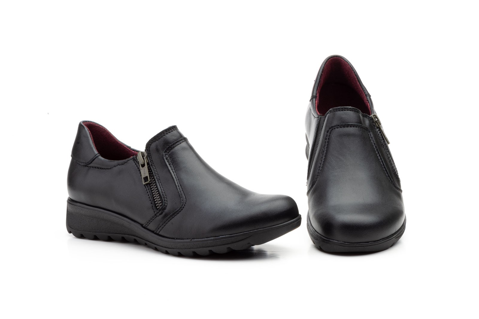 Zapatos Mujer Piel Negro Cremallera Cuña Morxiva