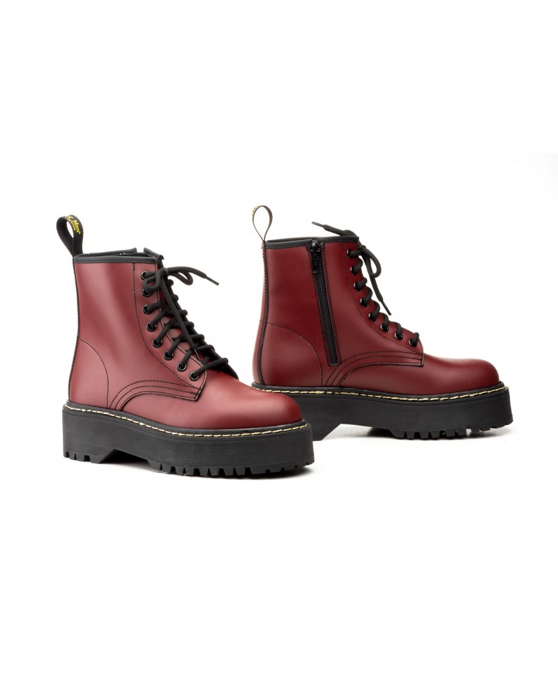 Botas Militares Mujer Burdeos Plataforma Cordones