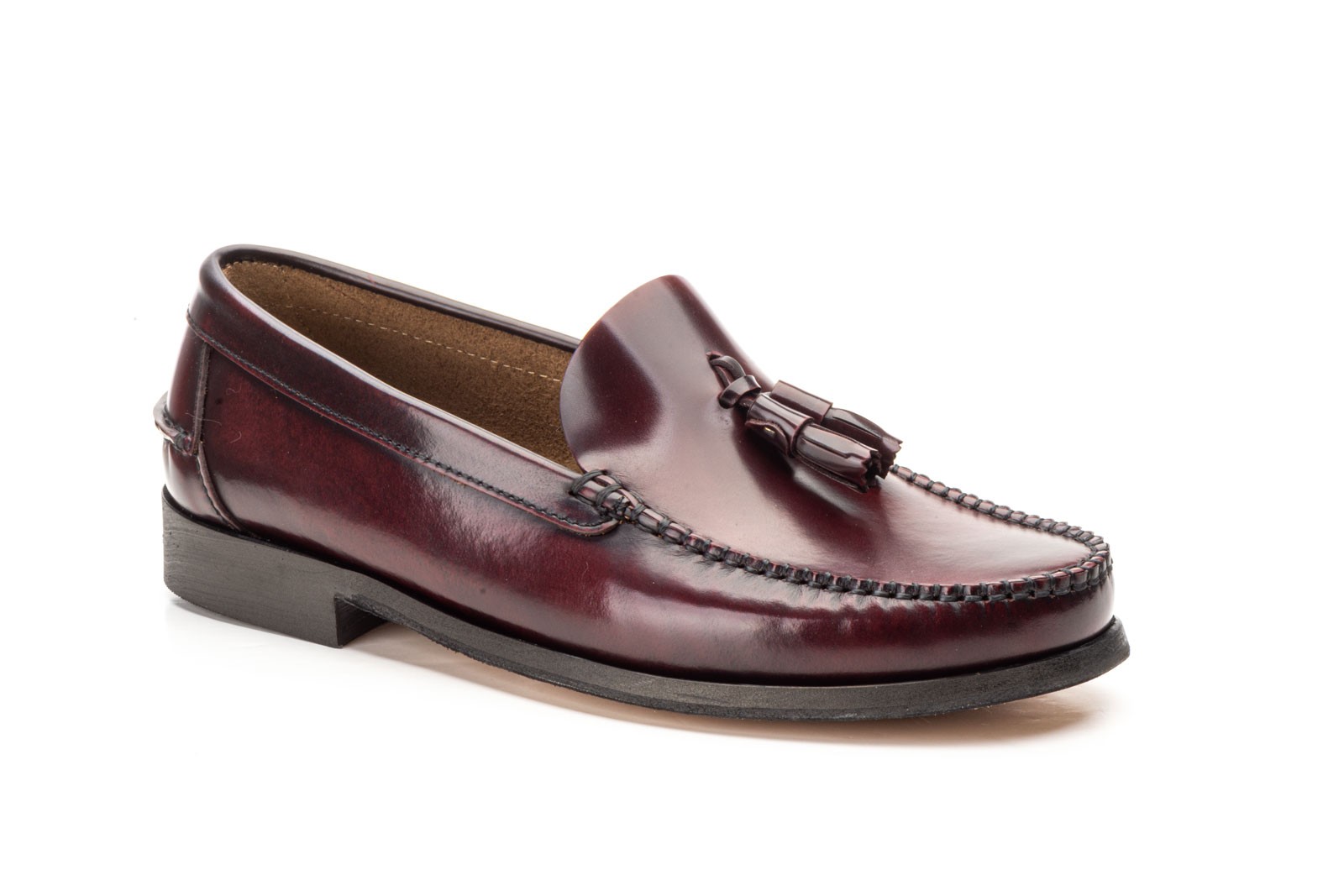 Castellanos Hombre Piel Burdeos Borlas Suela Cuero Keelan