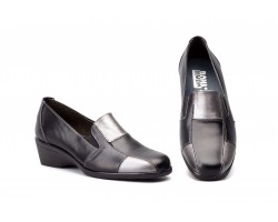 Zapatos cómodos mujer en piel negra y plata con cuña BN-541144,90 €
