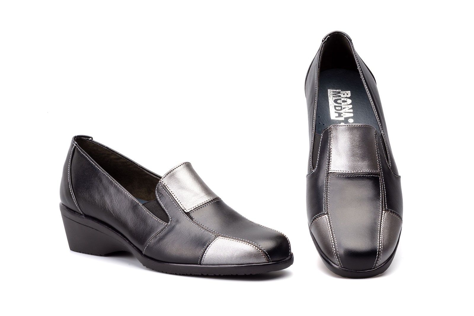 Zapatos mujer en piel negra y plata