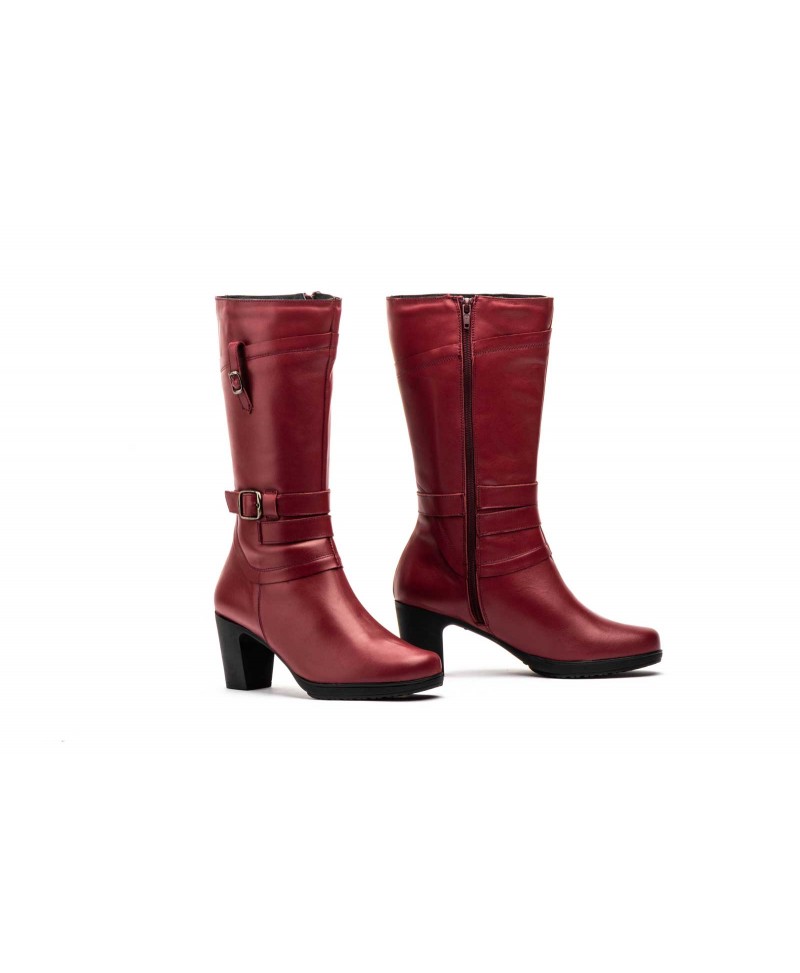 Botas Mujer Caña Piel Burdeos Tacón Hebillas JAM-1510 69,89 €