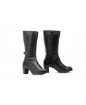 Botas Mujer Caña Piel Negro Tacón Hebillas JAM-1510