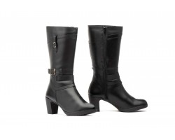 Botas Mujer Caña Piel Negro Tacón Hebillas JAM-1510