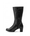 Botas Mujer Caña Piel Negro Tacón Hebillas JAM-1510