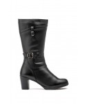 Botas Mujer Caña Piel Negro Tacón Hebillas JAM-1510