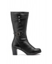 Botas Mujer Caña Piel Negro Tacón Hebillas JAM-1510