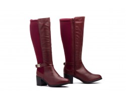 Botas Mujer Piel Burdeos Elástico Hebilla Tacón 90683 74,95 €