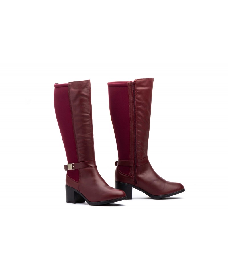 Botas Mujer Piel Burdeos Elástico Hebilla Tacón 90683 74,95 €
