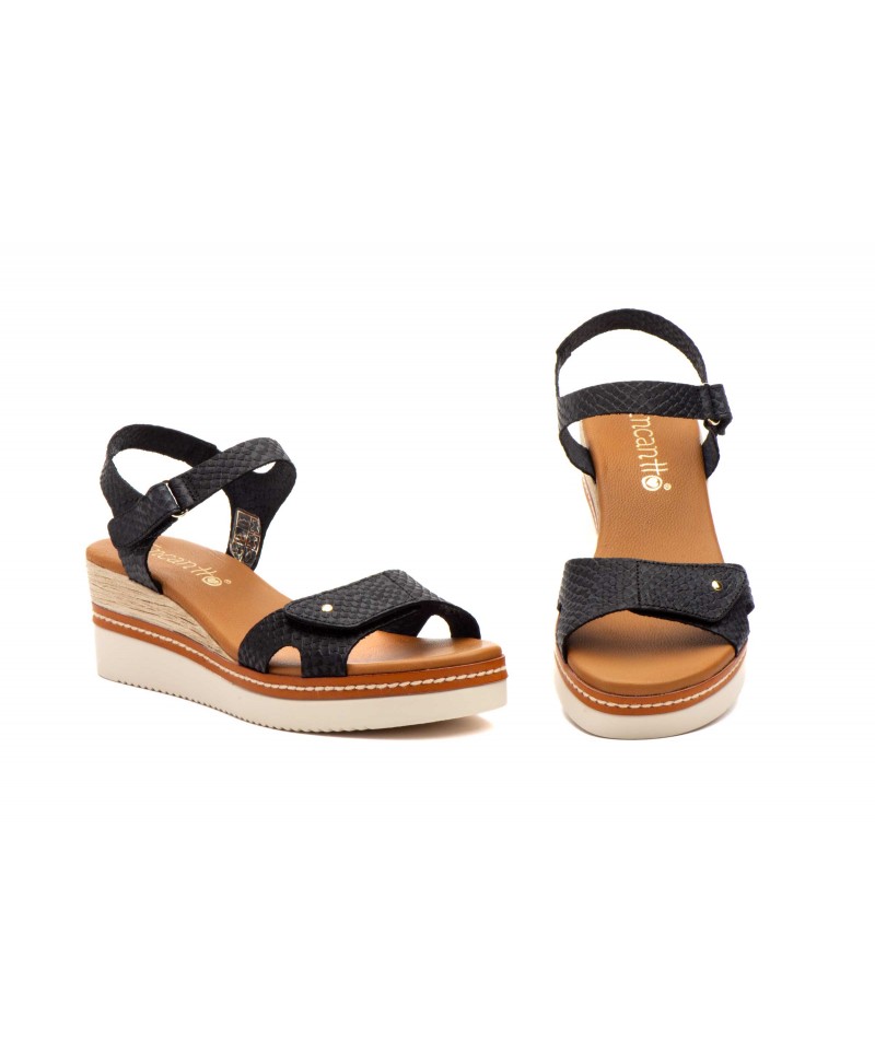 Sandalias Mujer Piel Negro Cuña Encantto 36095 49,95 €