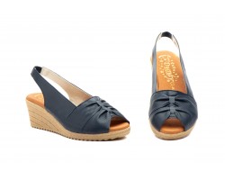 Sandalias Mujer Piel Marino Cuña Elástico 3824