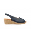 Sandalias Mujer Piel Marino Cuña Elástico 3824