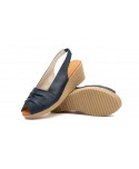 Sandalias Mujer Piel Marino Cuña Elástico 3824