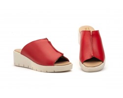 Zuecos Sandalias Mujer PIel Rojo Cuña JAM 131