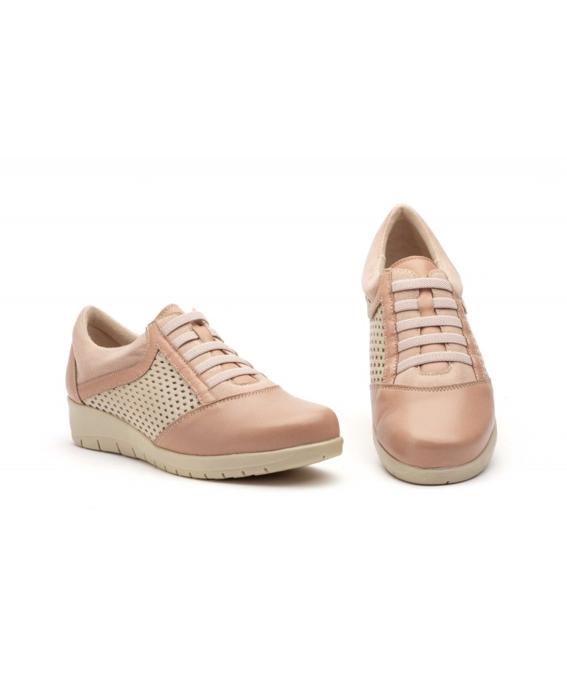 Deportivos Mujer Piel Nude Cordones Elásticos Cuña JAM 95567
