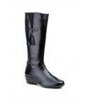 Women's Black Leather Boots with Wedge Heel, Zipper, Tassels, and Elastic Panels 101474,95 €